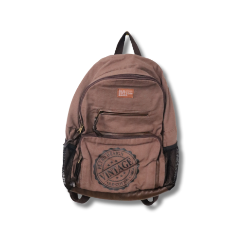 Kahverengi Vintage Baskılı Sırt Çantası – Günlük Kullanım