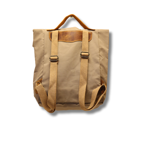 Bej Kanvas Deri Tokalı Sırt Çantası – Klasik & Günlük Kullanım