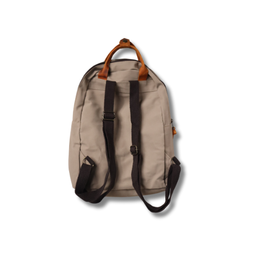 Bej Deri Kapaklı Kanvas Sırt Çantası – Minimal Retro