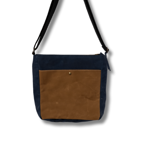 Lacivert-Kahverengi Kanvas Çapraz Çanta – Minimal Tarz