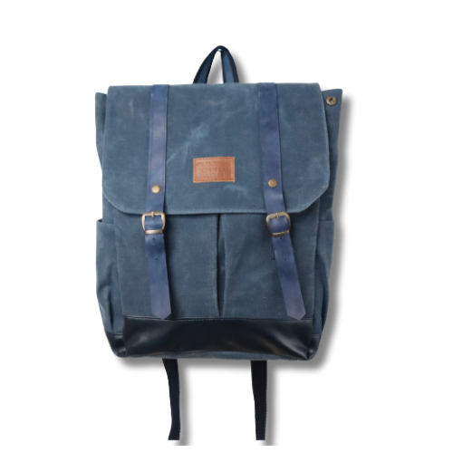 Mavi Kanvas Çift Tokalı Sırt Çantası – Günlük & Seyahat