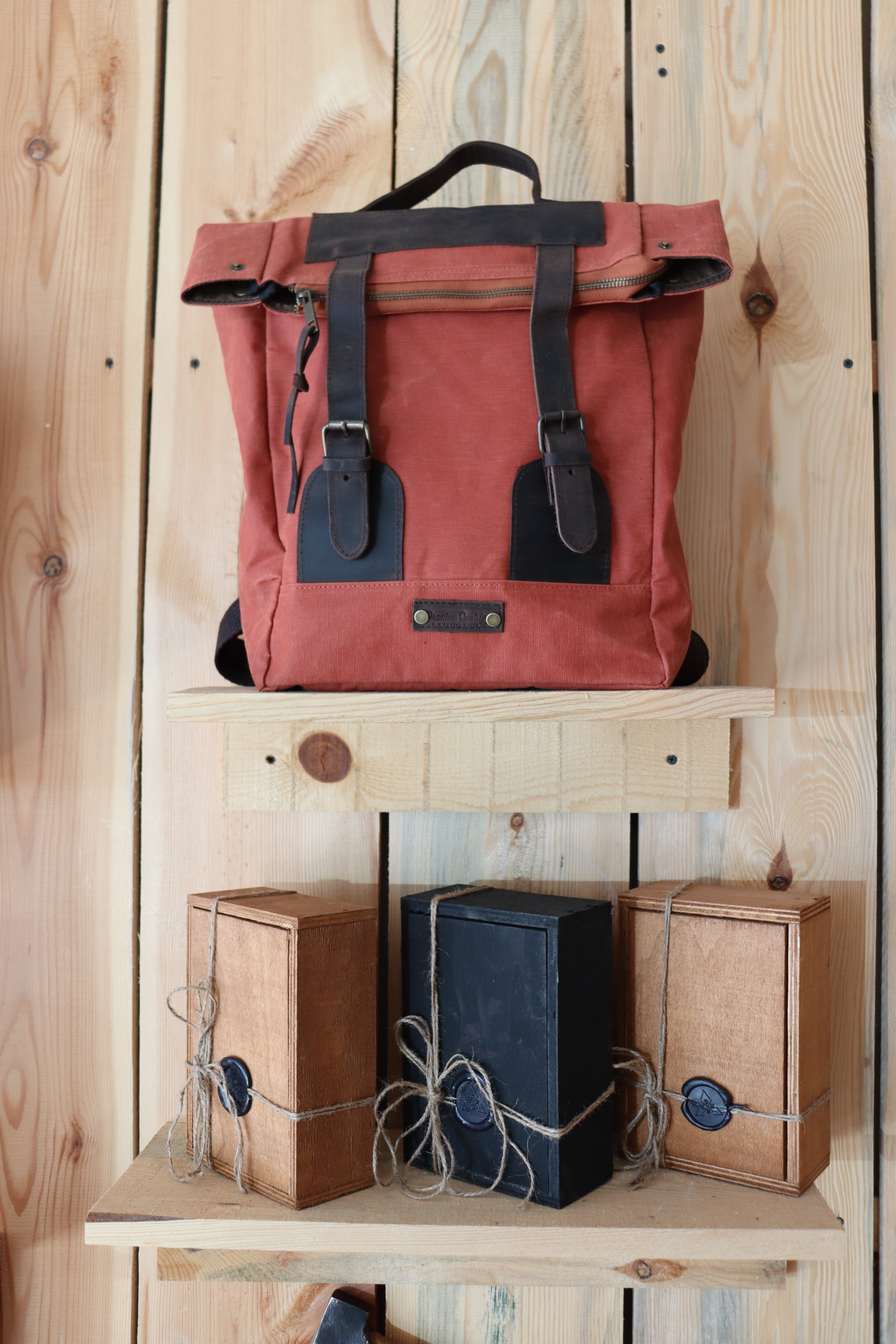 Kiremit Kanvas Deri Tokalı Sırt Çantası – Modern Retro