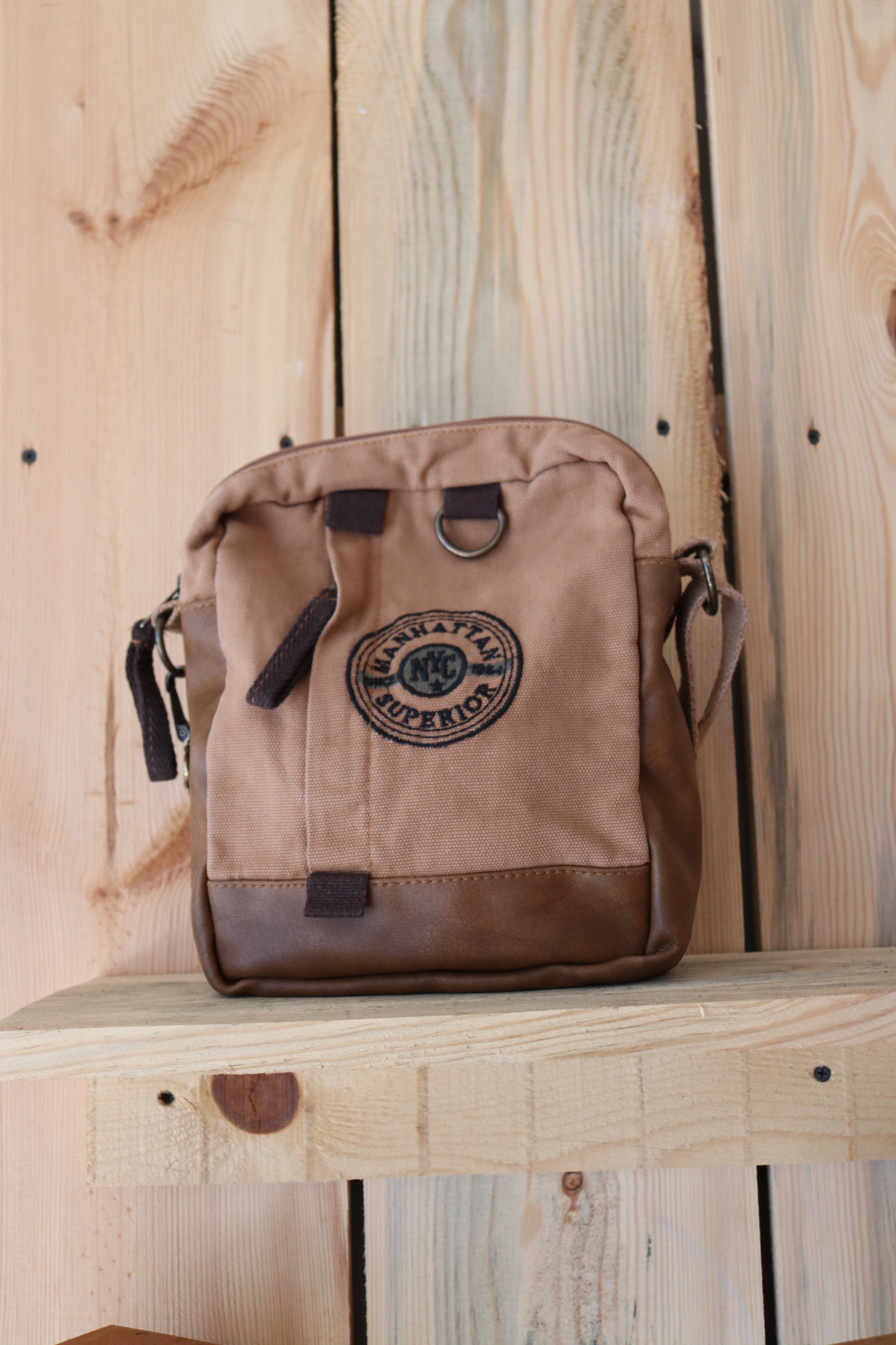 Kahverengi Kanvas Crossbody Çanta